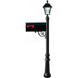 E1 Economy Mailbox, Post (Fluted Base & Black Solar Lamp), Black