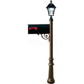 E1 Economy Mailbox, Post (Fluted Base & Black Solar Lamp), Bronze