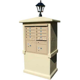 Stucco CBU Mailbox Center, TALL Pedestal in Sandstone Color with Bayview Solar Lamp