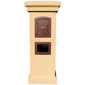 Stucco Locking Column Mailbox in Burnt Tuscan with Decorative Fleur De Lis Door in Black