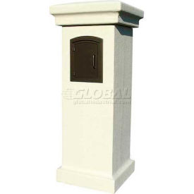 Stucco Locking Column Mailbox in Sandstone w/Decorative Scroll Door in Black