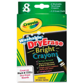 Washable Dry Erase Bright Crayons, Nontoxic, Assorted Colors, 8/Box