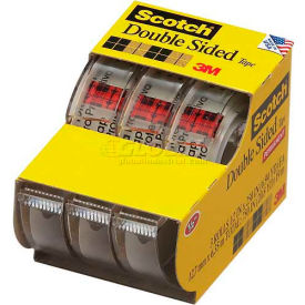 Double Sided Tape w/ Dispenser, 1/2" x 250", 3 Rolls/PK