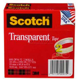 Transparent Tape, 3/4" x 2592", 3" Core, 2 Rolls/PK