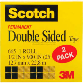Double Sided Tape, 1/2" x 900", 1" Core, 2 Rolls/Pack