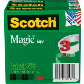 Magic Tape, 1" x 2592", 3" Core, 3 Rolls/Pack