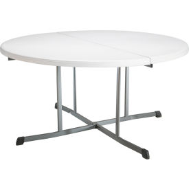 60" Round Portable Fold-In-Half Plastic Table, White