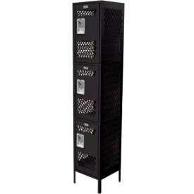 3-Tier 3 Door Ventilated Locker, Starter, 12"Wx15"Dx78"H, Black, Unassembled