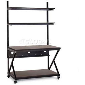 48" Performance 200 Series LAN Station with Full Bottom Shelf, African Mahogany