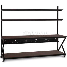 96" Performance 200 Series LAN Station with Full Bottom Shelf, African Mahogany