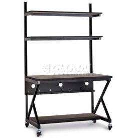 48" Performance 100 Series LAN Station with Half Bottom Shelf, African Mahogany