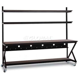 96" Performance 100 Series LAN Station with Half Bottom Shelf, African Mahogany