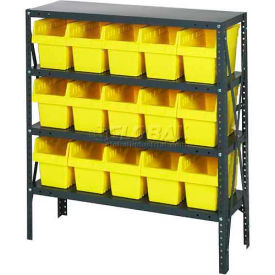 Steel Shelving with 15 8"H Plastic Shelf Bins Yellow, 36x12x39-4 Shelves