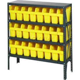 Steel Shelving with 24 8"H Plastic Shelf Bins Yellow, 36x12x39-4 Shelves