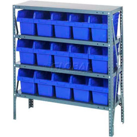Steel Shelving with 15 8"H Plastic Shelf Bins Blue, 36x12x39-SB4 Shelves