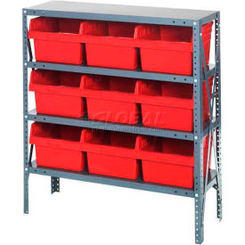 Steel Shelving with 9 8"H Plastic Shelf Bins Red, 36x18x39-SB4 Shelves