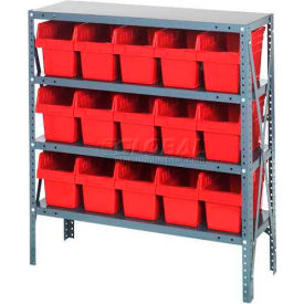 Steel Shelving with 15 8"H Plastic Shelf Bins Red, 36x12x39-SB4 Shelves