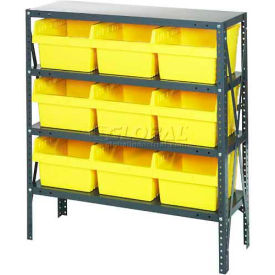 Steel Shelving with 9 8"H Plastic Shelf Bins Yellow, 36x18x39-SB4 Shelves