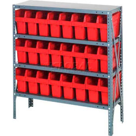 Steel Shelving with 24 8"H Plastic Shelf Bins Red, 36x12x39-SB4 Shelves
