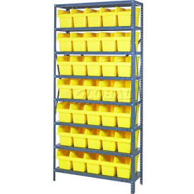 Steel Shelving with 35 8"H Plastic Shelf Bins Yellow, 36x12x75-SB8 Shelves