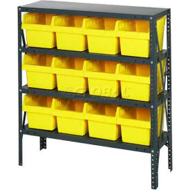 Steel Shelving with 12 8"H Plastic Shelf Bins Yellow, 36x18x39 - 4 Shelves