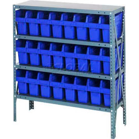 Steel Shelving with 24 8"H Plastic Shelf Bins Blue, 36x12x39-SB4 Shelves