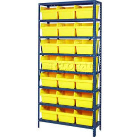 Steel Shelving with 21 8"H Plastic Shelf Bins Yellow, 36x18x75-SB8 Shelves