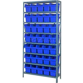 Steel Shelving with 35 8"H Plastic Shelf Bins Blue, 36x12x75-SB8 Shelves