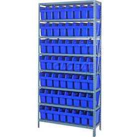 Steel Shelving with 56 8"H Plastic Shelf Bins Blue, 36x12x75-Shelves