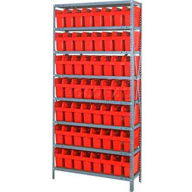 Steel Shelving with 56 8"H Plastic Shelf Bins Red, 36x12x75-SB8 Shelves