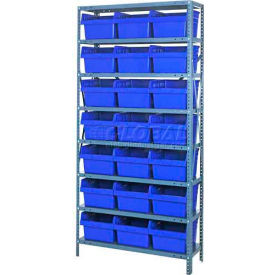 Steel Shelving with 21 8"H Plastic Shelf Bins Blue, 36x12x75-SB8 Shelves