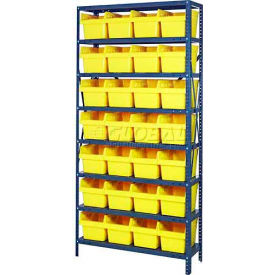 Steel Shelving with 28 8"H Plastic Shelf Bins Yellow, 36x18x75-SB8 Shelves