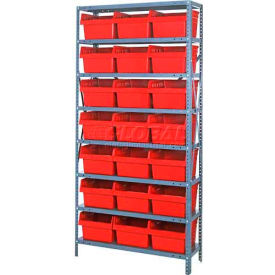 Steel Shelving with 21 8"H Plastic Shelf Bins Red, 36x12x75-SB8 Shelves