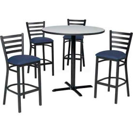 36" Round Table & Barstools with Ladder Back, Gray Table/Blue Seats