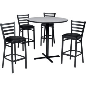 42" Round Table & Barstools W/Ladder Back, Gray Table/Black Seats
