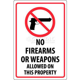 Security Sign, No Firearms Or Weapons Allowed On This Property, 18" X 12", White/Red/Black