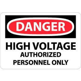 OSHA Sign, Danger High Voltage Authorized Personnel Only, 10" X 14", White/Red/Black