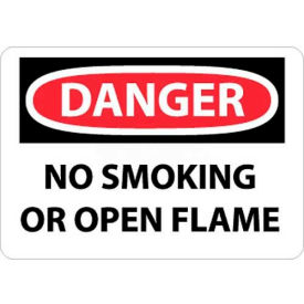 OSHA Sign, Danger No Smoking Or Open Flame, 10" X 14", White/Red/Black