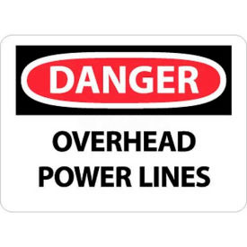 OSHA Sign, Danger Overhead Power Lines, 10" X 14", White/Red/Black