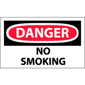 OSHA Sign, Danger No Smoking, 3" X 5", White/Red/Black