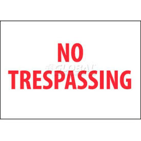 Security Sign, No Trespassing, 10" X 14", White/Red