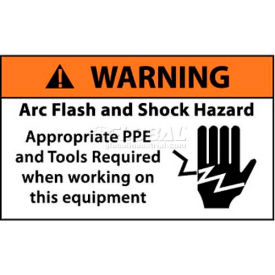 Arc Flash Labels, Warning Arc Flash & Shock Hazard Appropriate PPE, 3" X 5", QTY 5