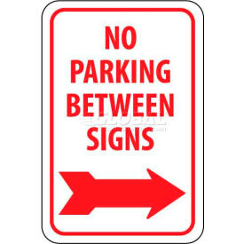 Traffic Sign, No Parking Between Signs W/Right Arrow, 18" X 12", White/Red