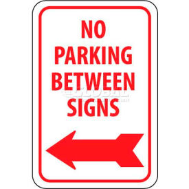 Traffic Sign, No Parking Between Signs W/Left Arrow, 18" X 12", White/Red