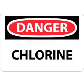 OSHA Sign, Danger Chlorine, 10" X 14", White/Red/Black