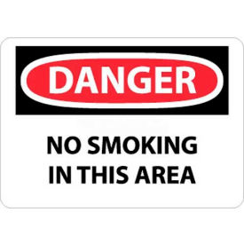 Danger No Smoking In This Area Sign, 10" X 14", White/Red/Black