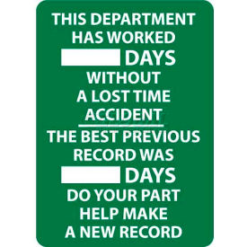 Write-On Scoreboard, This Department Has Worked Days Without A Lost Time Accident, 28 X 20, White/Green