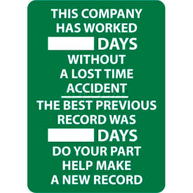 Write-On Scoreboard, This Company Has Worked Days Without A Lost Time Accident, 28 X 20, White/Green