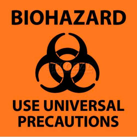 Biohazard Use Universal Precautions Sign, 7" X 7", Orange/Black