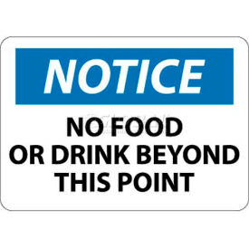 OSHA Sign, Notice No Food Or Drink Beyond This Point, 10" X 14", White/Blue/Black
